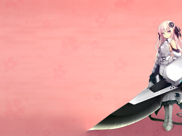 Аниме девушка с оружием, розовый фон