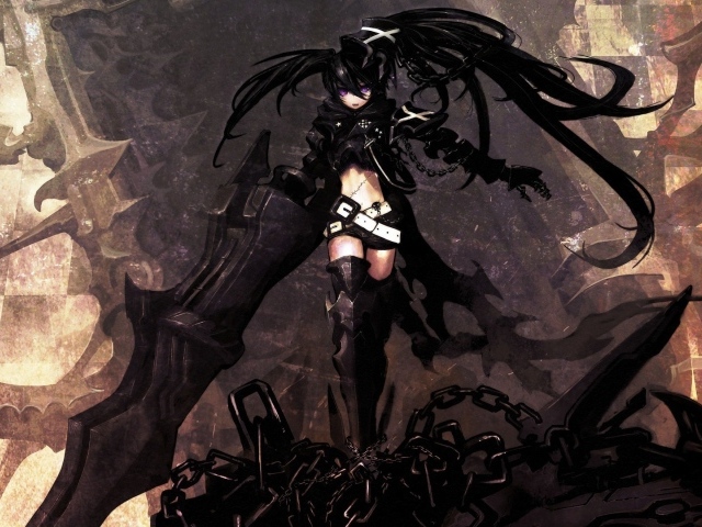 Темноволосая героиня аниме Black Rock Shooter