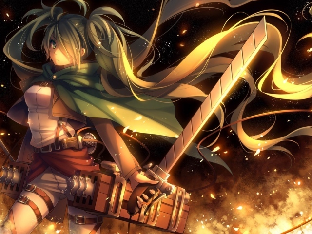 Огненный воин девушка из аниме Атака Титанов