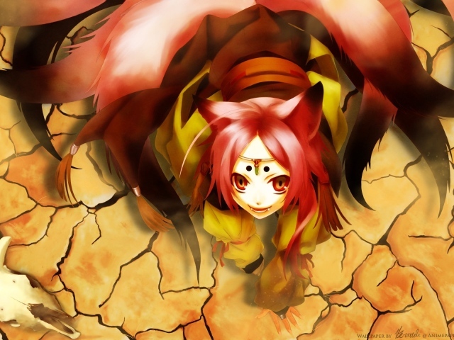 Девушка лиса на сухой земле, аниме