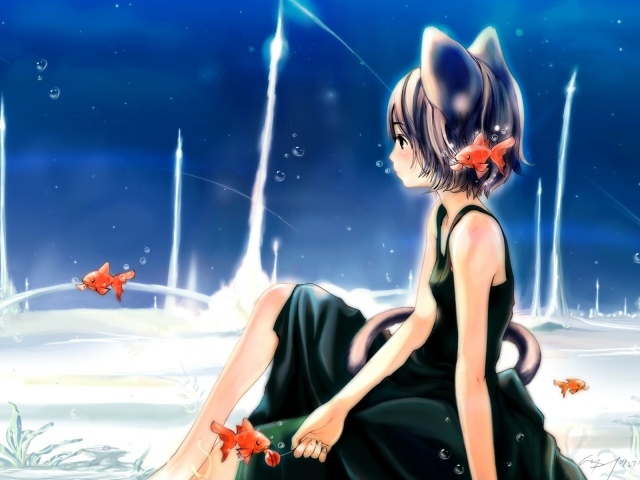 Девушка кошка в подводном мире, аниме