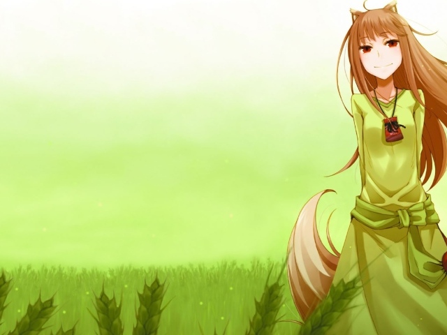 Девушка в зеленом платье из аниме Волчица и пряности