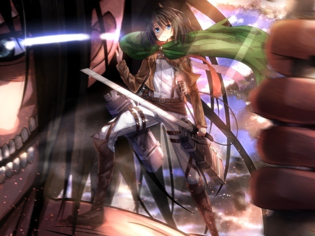 Девушка с катаной в аниме Shingeki no Kyojin