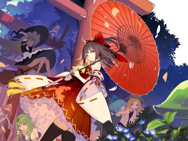 Девочка с зонтом в аниме Saigyouji Yuyuko