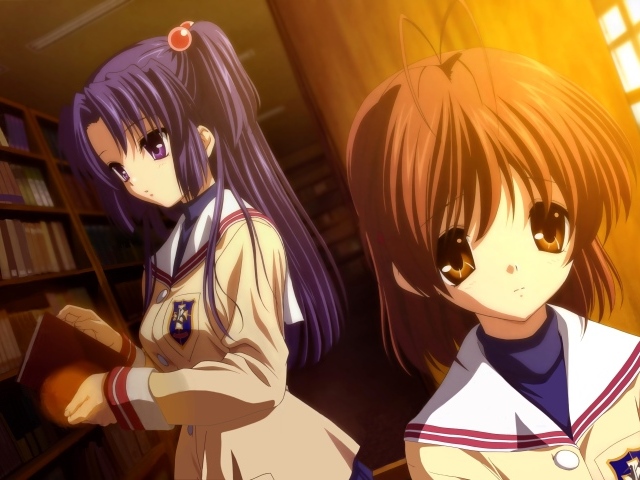 Девушки в библиотеке в аниме Кланнад