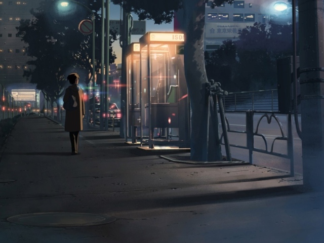 Одинокая девушка на улице в аниме Пять сантиметров в секунду