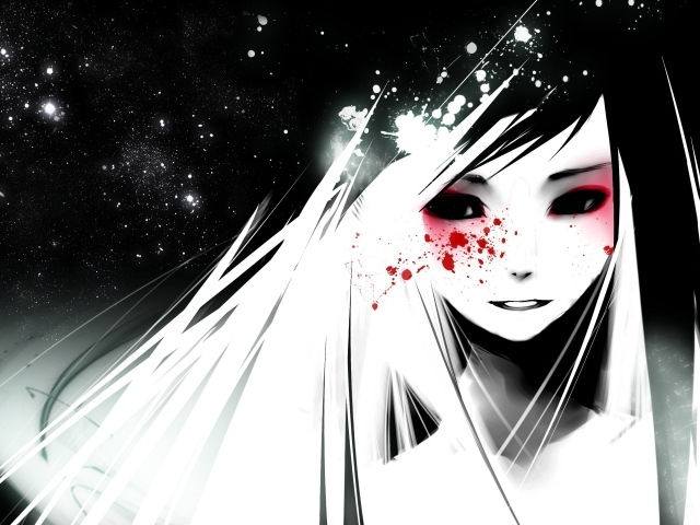 Грустная девушка аниме в белой накидке