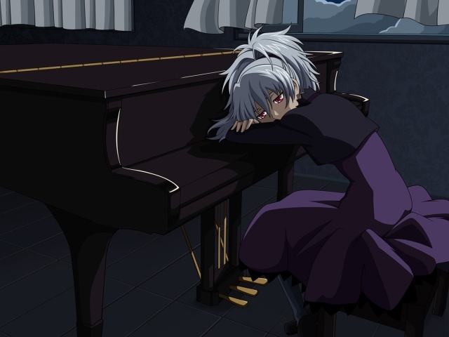Девушка у рояля в аниме Темнее черного