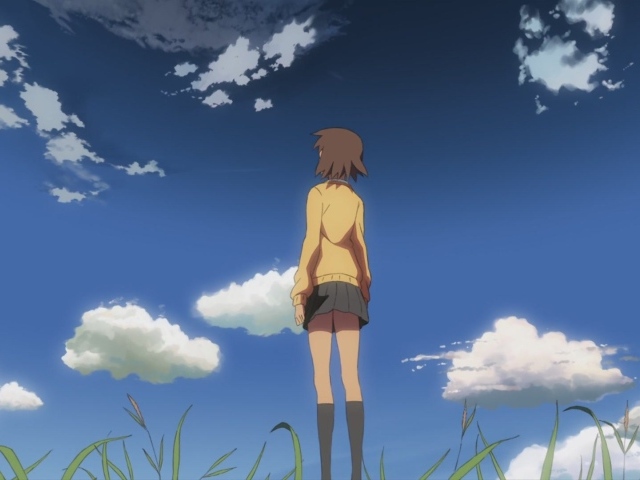 Девушка смотрит на небо в аниме  Пять сантиметров в секунду