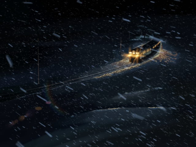 Поезд в снегу в аниме Пять сантиметров в секунду