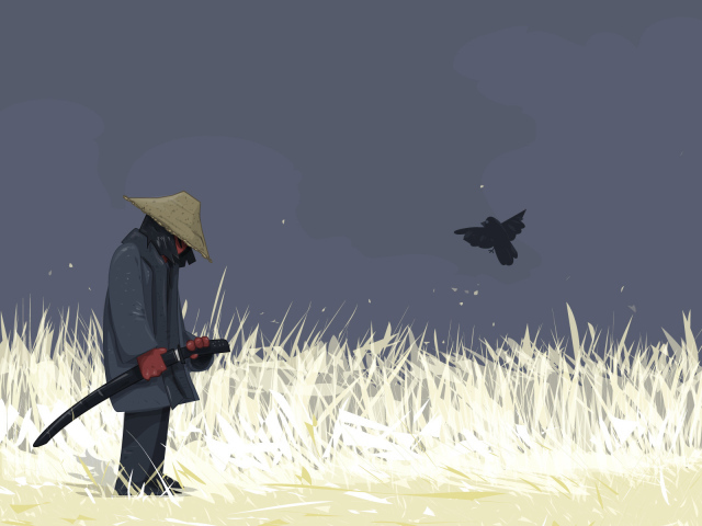 Старый самурай с мечем