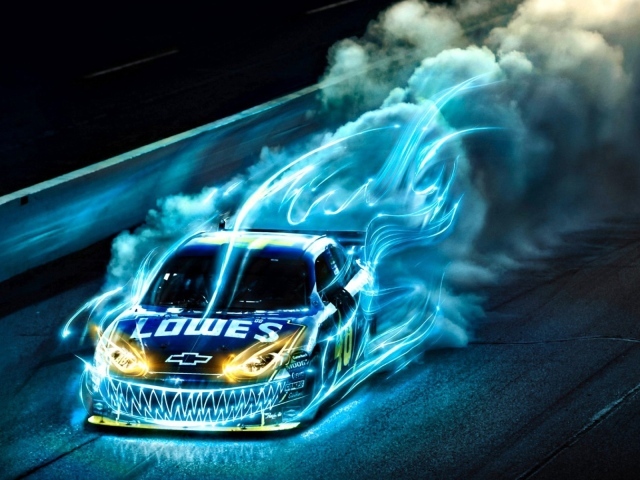 Гоночный Шевроле в голубом пламени