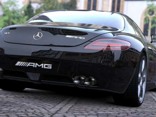 Черный Mercedes-Benz, вид сзади