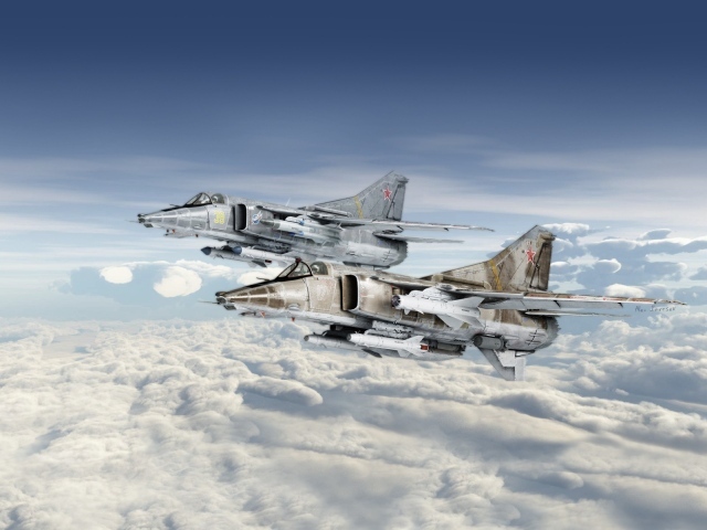 Истребители Mikoyan MiG-27 над облаками
