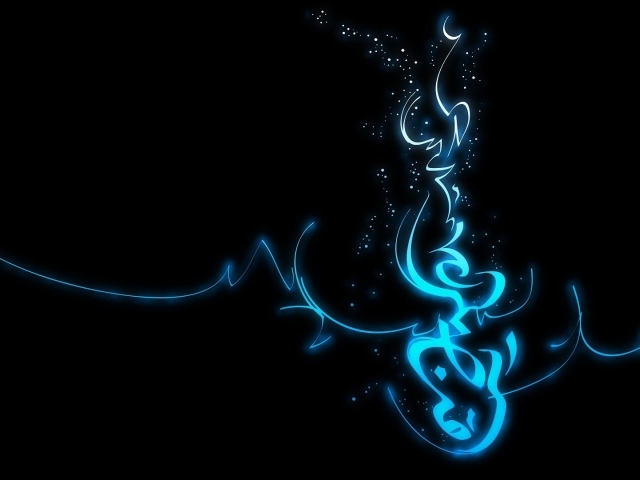 Голубая неоновая надпись, черный фон