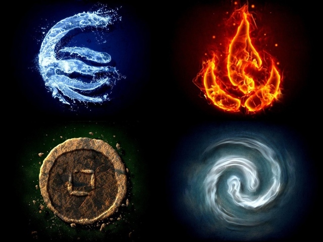 Четыре стихии, черный фон