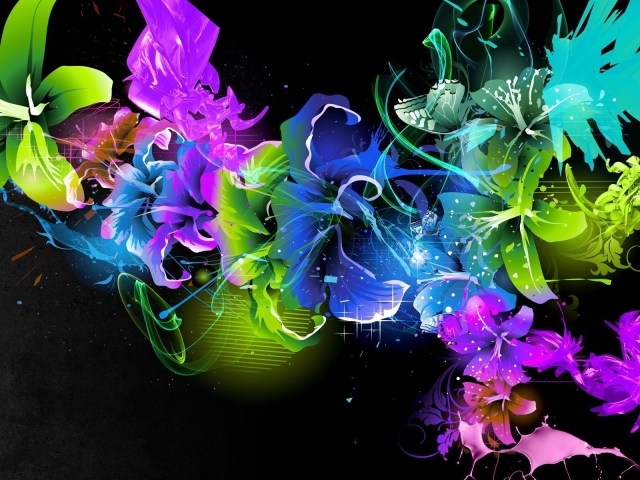 Орнамент из ярких цветов на черном фоне