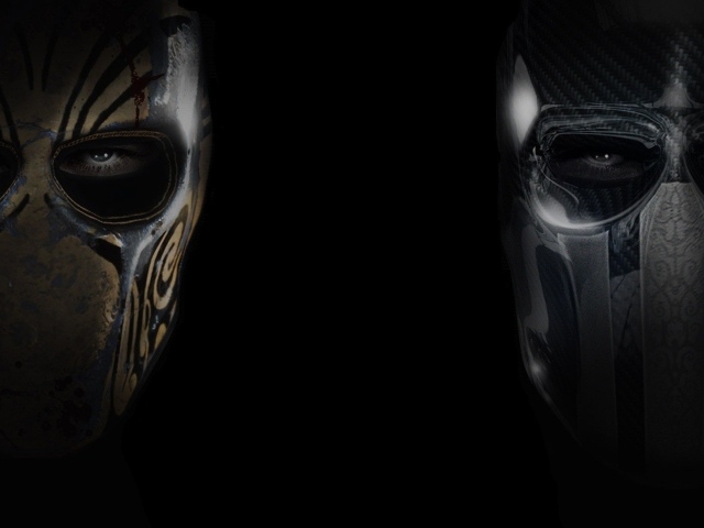 Два лица в масках, черный фон