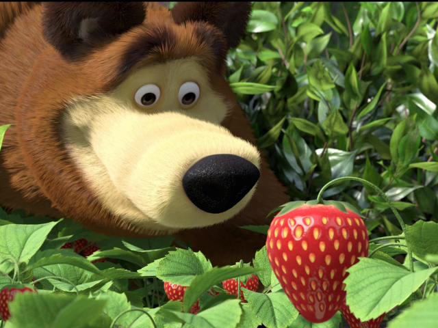 Медведь нашел клубнику, мультфильм Маша и медведь