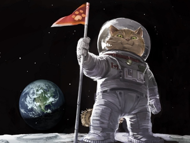 Кот космонавт на Луне