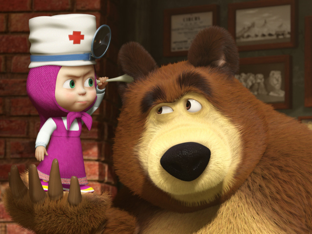 Маша в роли доктора, мультфильм Маша и медведь