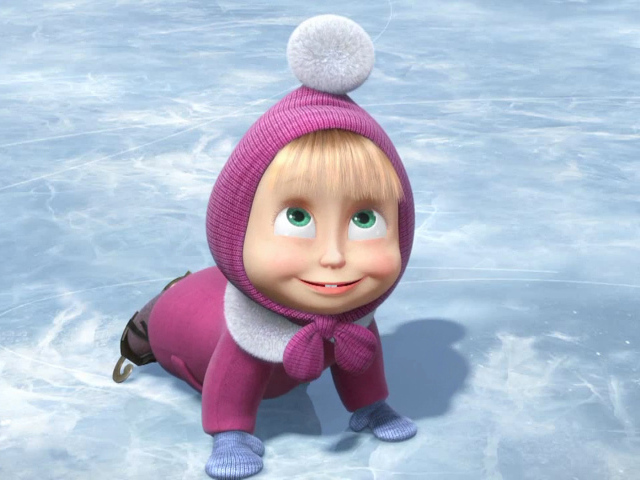 Маша катается на коньках, мультфильм Маша и медведь