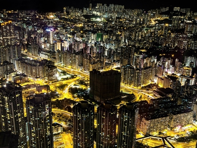 Панорама ночного города Гонконг