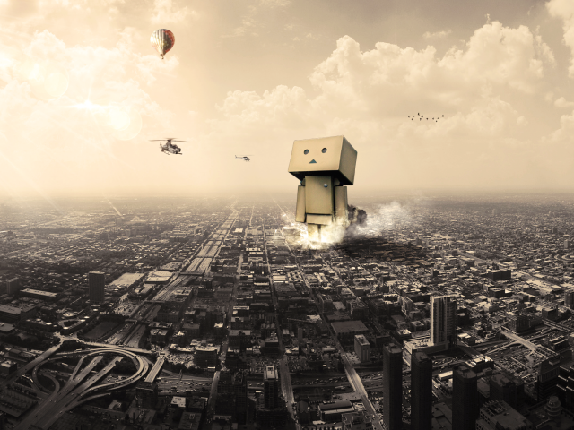 Картонный человек разрушает город