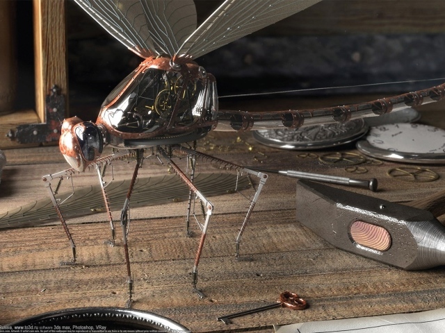 Механическая стрекоза в мастерской