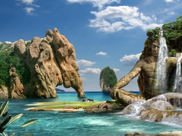 Скульптура под водопадом