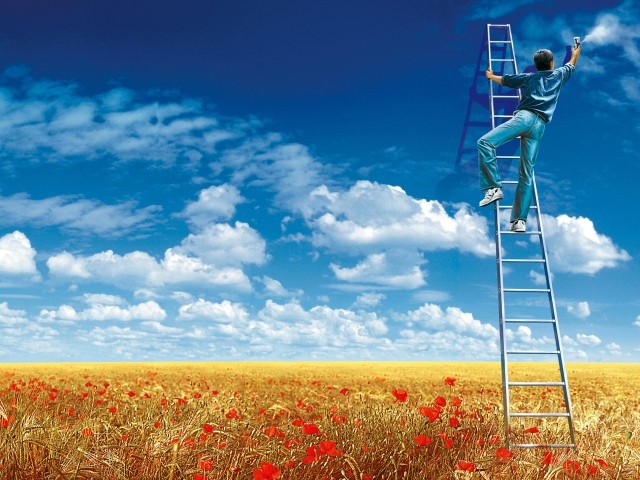 Маляр рисует облака