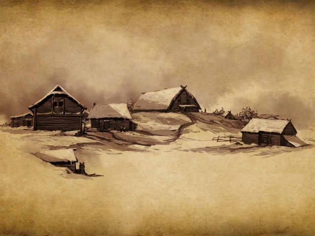 Деревенский пейзаж, рисунок