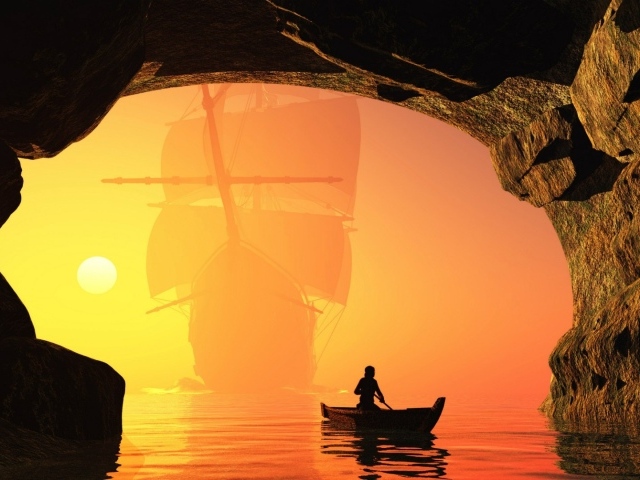 Заход лодки в пещеру