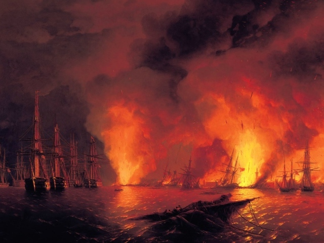 Картина Айвазовского Синоп. Ночь после боя 18 ноября 1853 года