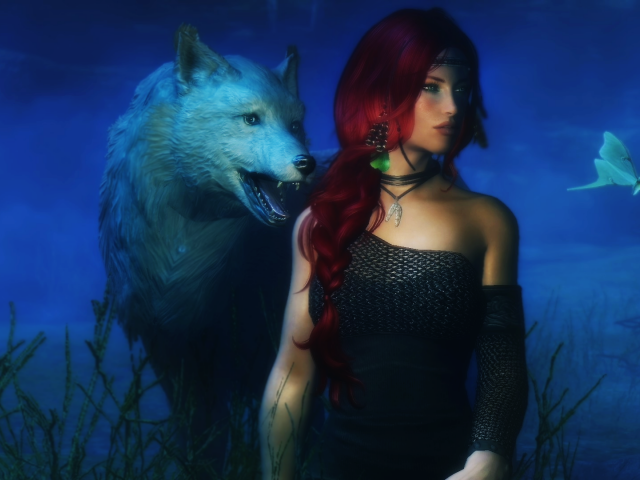 Девушка со своим ручным волком