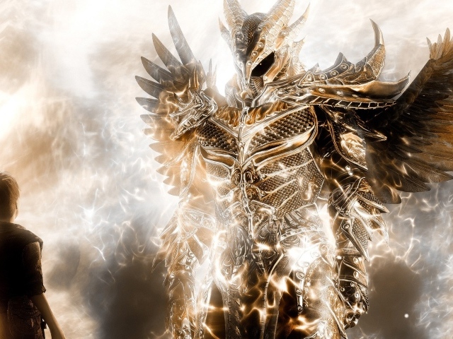 Человек и демон в золотых доспехах