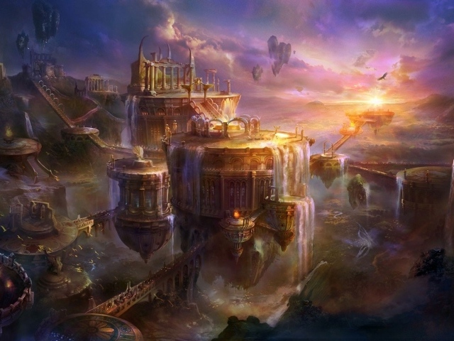 Искусственные водопады в фэнтези городе