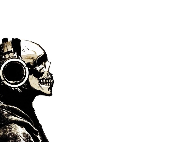 Лысый череп в наушниках