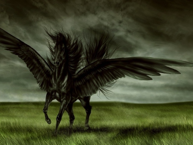 Черный крылатый конь Пегас