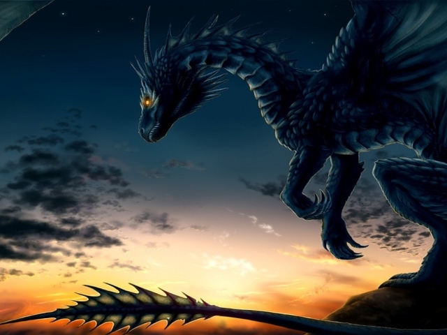 Дракон на фоне заката