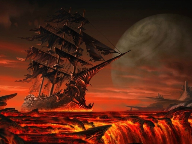 Корабль призрак в огненном море