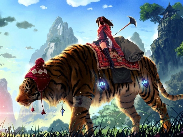 Девушка верхом на боевом тигре