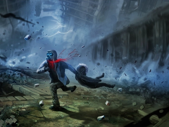 Человек спасает друга от взрыва