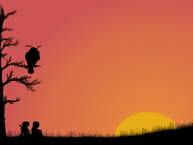 Филин на дереве над путниками