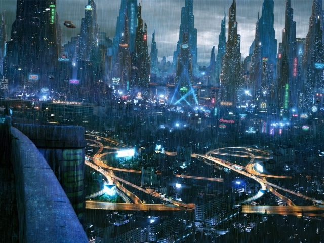 Дождь в городе будущего