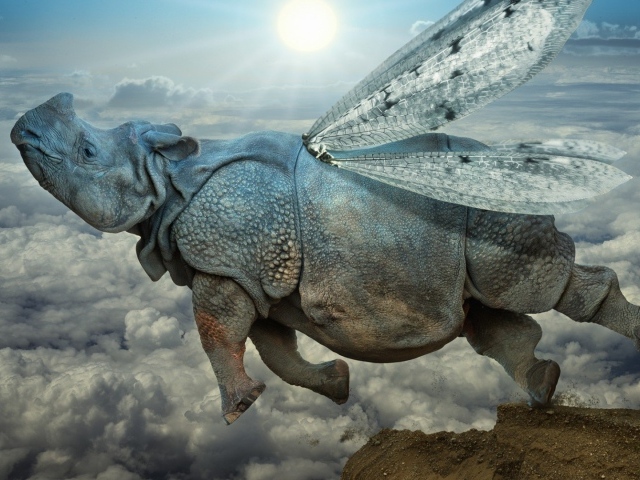 Носорог с крыльями стрекозы