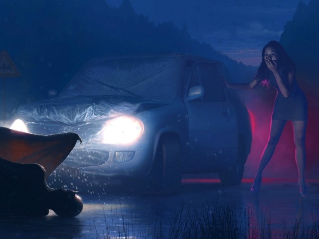 Девушка сбила монстра