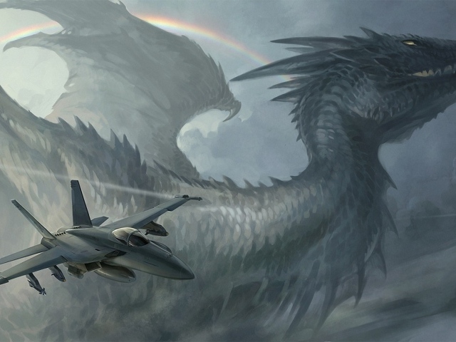 Самолет на фоне дракона