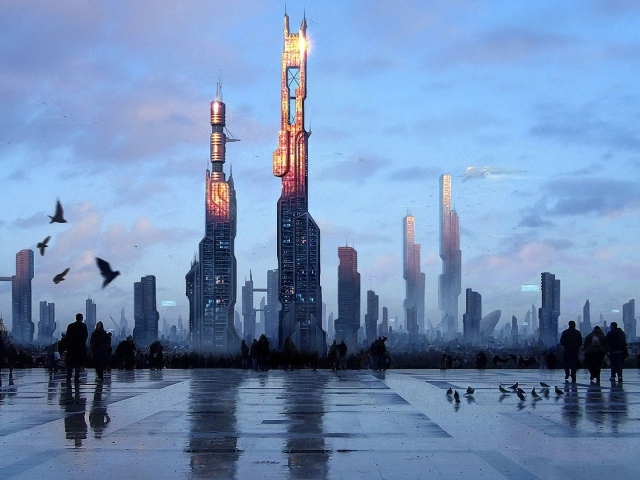 Прогулка по городской площади будущего