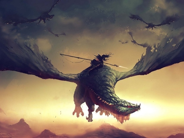 Воин с копьем верхом на драконе